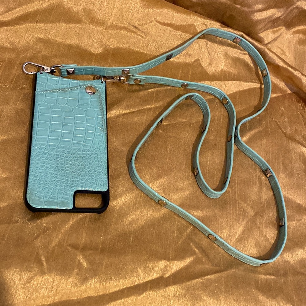 ❣️❣️❣️New Body Wallet for iPhone 6 7 8 Teal crocodile print studded strap ❣️❣️